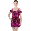 Pink leaves Ruffle Cut Out Chiffon Playsuit View1