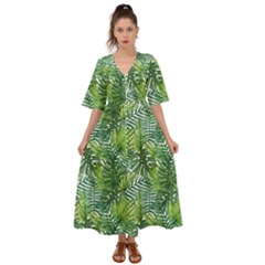 Green Leaves Kimono Sleeve Boho Dress by goljakoff