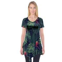 Tropical Flowers Short Sleeve Tunic  by goljakoff