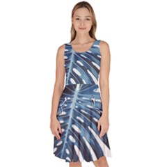 Blue Monstera Leaf Knee Length Skater Dress With Pockets by goljakoff