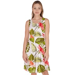 Tropical Flowers Knee Length Skater Dress With Pockets by goljakoff