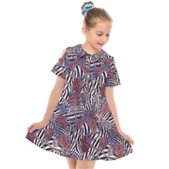 Zebra Chain Pattern Kids  Short Sleeve Shirt Dress by designsbymallika