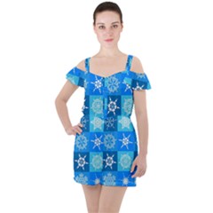 Snowflakes Ruffle Cut Out Chiffon Playsuit by Sobalvarro