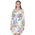 Flowers Long Sleeve Chiffon Shift Dress  View1