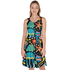 Sea Animals Knee Length Skater Dress With Pockets by goljakoff