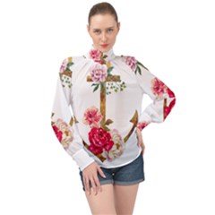 Flowers Anchor High Neck Long Sleeve Chiffon Top by goljakoff