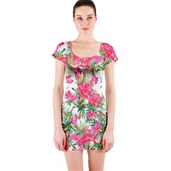 Pink Flowers Short Sleeve Bodycon Dress by goljakoff