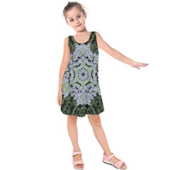 Calm In The Flower Forest Of Tranquility Ornate Mandala Kids  Sleeveless Dress by pepitasart