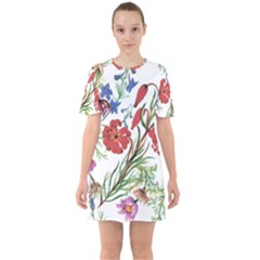 Summer Flowers Sixties Short Sleeve Mini Dress by goljakoff