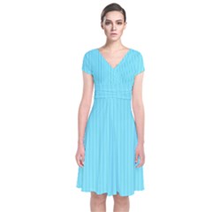 Arctic Blue & Black -  Short Sleeve Front Wrap Dress by FashionLane