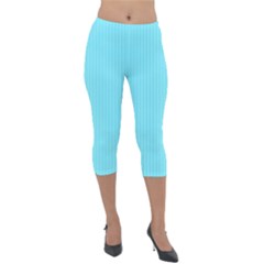 Arctic Blue & Black -  Lightweight Velour Capri Leggings  by FashionLane