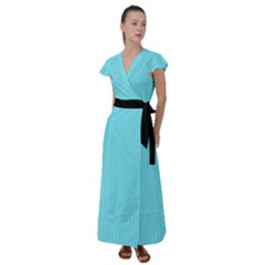 Arctic Blue & Black -  Flutter Sleeve Maxi Dress by FashionLane