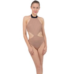 Antique Brass Brown & Black -  Halter Side Cut Swimsuit by FashionLane