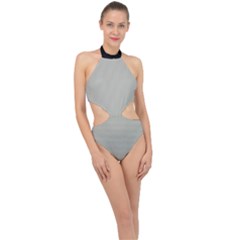 Silver Cloud Grey & Black - Halter Side Cut Swimsuit by FashionLane