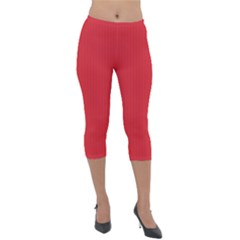 Amaranth Red & Black - Lightweight Velour Capri Leggings  by FashionLane