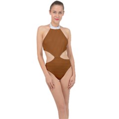 Rusty Orange & White - Halter Side Cut Swimsuit by FashionLane