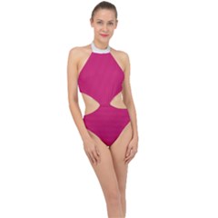 Peacock Pink & White - Halter Side Cut Swimsuit by FashionLane