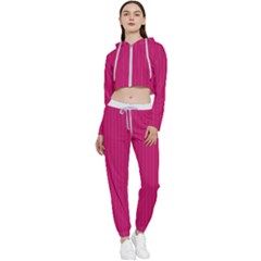 Peacock Pink & White - Cropped Zip Up Lounge Set by FashionLane