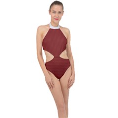 Berry Red & White - Halter Side Cut Swimsuit by FashionLane