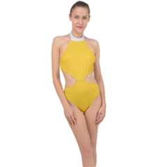 Dandelion Yellow & White - Halter Side Cut Swimsuit by FashionLane