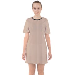 Toasted Almond & Black - Sixties Short Sleeve Mini Dress by FashionLane