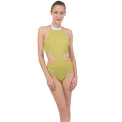 Ceylon Yellow & White - Halter Side Cut Swimsuit by FashionLane