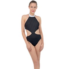 Midnight Black & White - Halter Side Cut Swimsuit by FashionLane