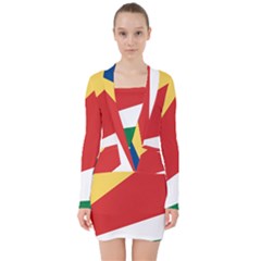 Seychelles Flag V-neck Bodycon Long Sleeve Dress by FlagGallery