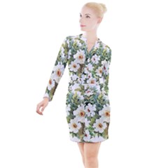 White Flowers Button Long Sleeve Dress by goljakoff