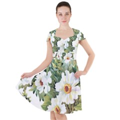 White Flowers Cap Sleeve Midi Dress by goljakoff