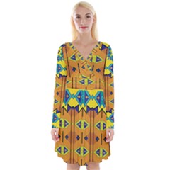 Tribal Pattern                                                             Long Sleeve Front Wrap Dress by LalyLauraFLM