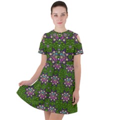 Star Over The Healthy Sacred Nature Ornate And Green Short Sleeve Shoulder Cut Out Dress  by pepitasart