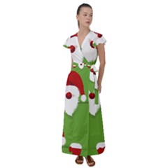 Santa Claus Hat Christmas Flutter Sleeve Maxi Dress by Mariart