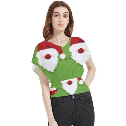 Santa Claus Hat Christmas Butterfly Chiffon Blouse by Mariart