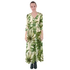 Green Leaves Button Up Maxi Dress by goljakoff