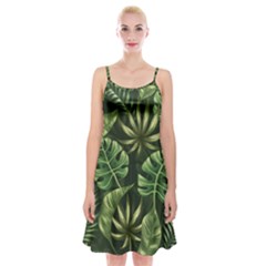 Green Leaves Spaghetti Strap Velvet Dress by goljakoff