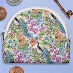 Peacock Pattern Horseshoe Style Canvas Pouch by goljakoff