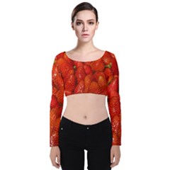 Colorful Strawberries At Market Display 1 Velvet Long Sleeve Crop Top by dflcprintsclothing