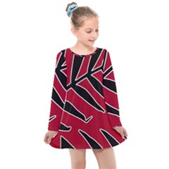 Leaves Silhouette Tropical Style Print Kids  Long Sleeve Dress by dflcprintsclothing