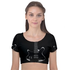 Fractal Guitar Velvet Short Sleeve Crop Top  by Sparkle