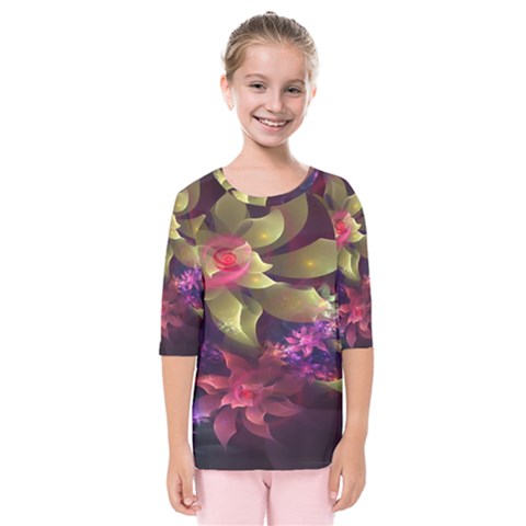 Fractal Flower Kids  Quarter Sleeve Raglan Tee by Sparkle