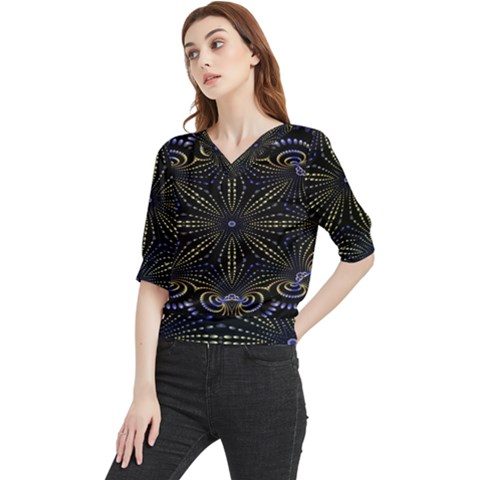 Fractal Mandale Quarter Sleeve Blouse by Sparkle