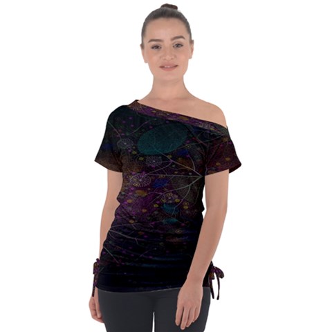 Fractal Leafs Off Shoulder Tie-up Tee by Sparkle