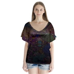 Fractal Leafs V-neck Flutter Sleeve Top by Sparkle