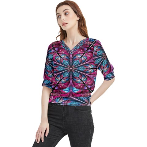 Fractal Flower Quarter Sleeve Blouse by Sparkle