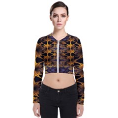 Fractal Flower Long Sleeve Zip Up Bomber Jacket by Sparkle