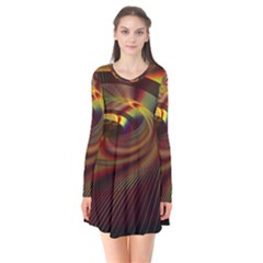 Fractal Illusion Long Sleeve V-neck Flare Dress by Sparkle