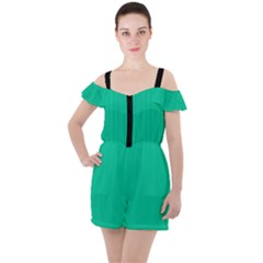 Caribbean Green - Ruffle Cut Out Chiffon Playsuit by FashionLane