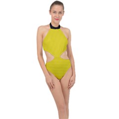 Citrine Yellow - Halter Side Cut Swimsuit by FashionLane