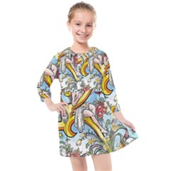 The Illustrated Alphabet - K - By Larenard Kids  Quarter Sleeve Shirt Dress by LaRenard